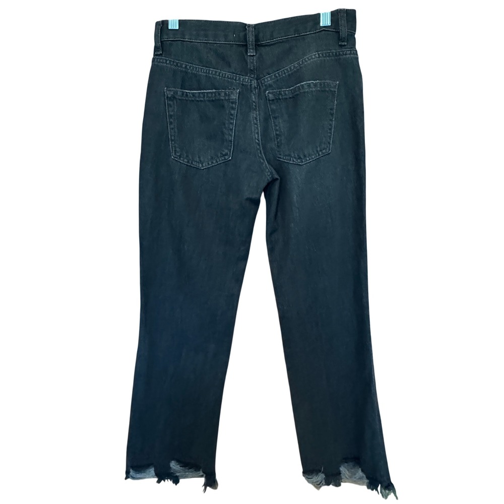 We The Free Jeans Maggie Mid Rise Straight Black 24 Distressed Frayed Button Fly - Picture 5 of 12